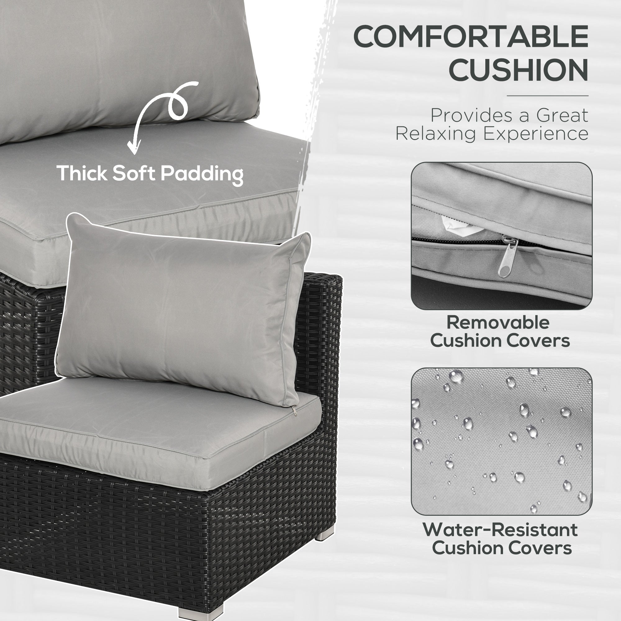 Kozy 8 Pieces PE Rattan Sofa Set with Cushions, Garden Corner Sofa with 4 Seater Sofa, 2 Footstools and 2 Coffee Table Set, Space-saving Design, No Assembly Required, Black