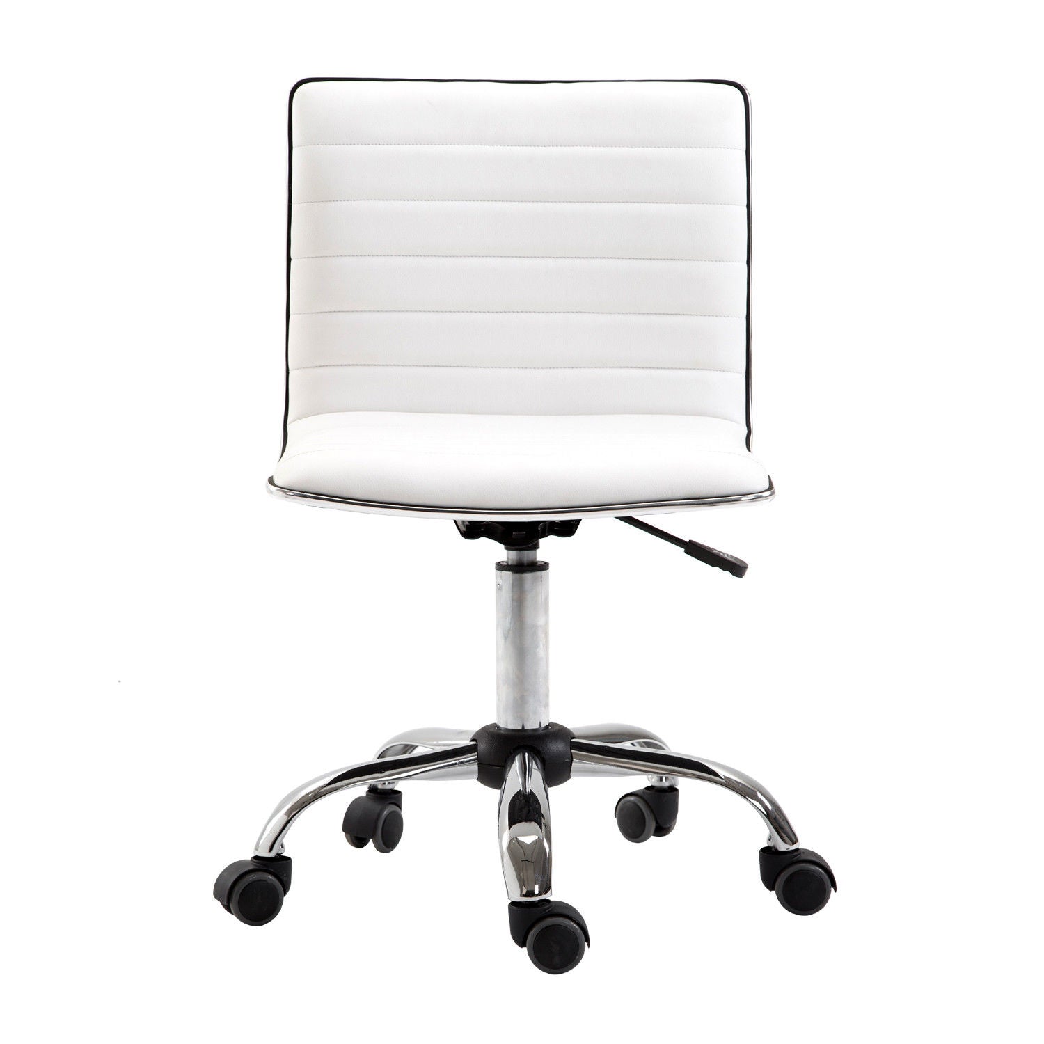 Kozy Adjustable Swivel Office Chair with Armless Mid-Back in PU Leather and Chrome Base - White