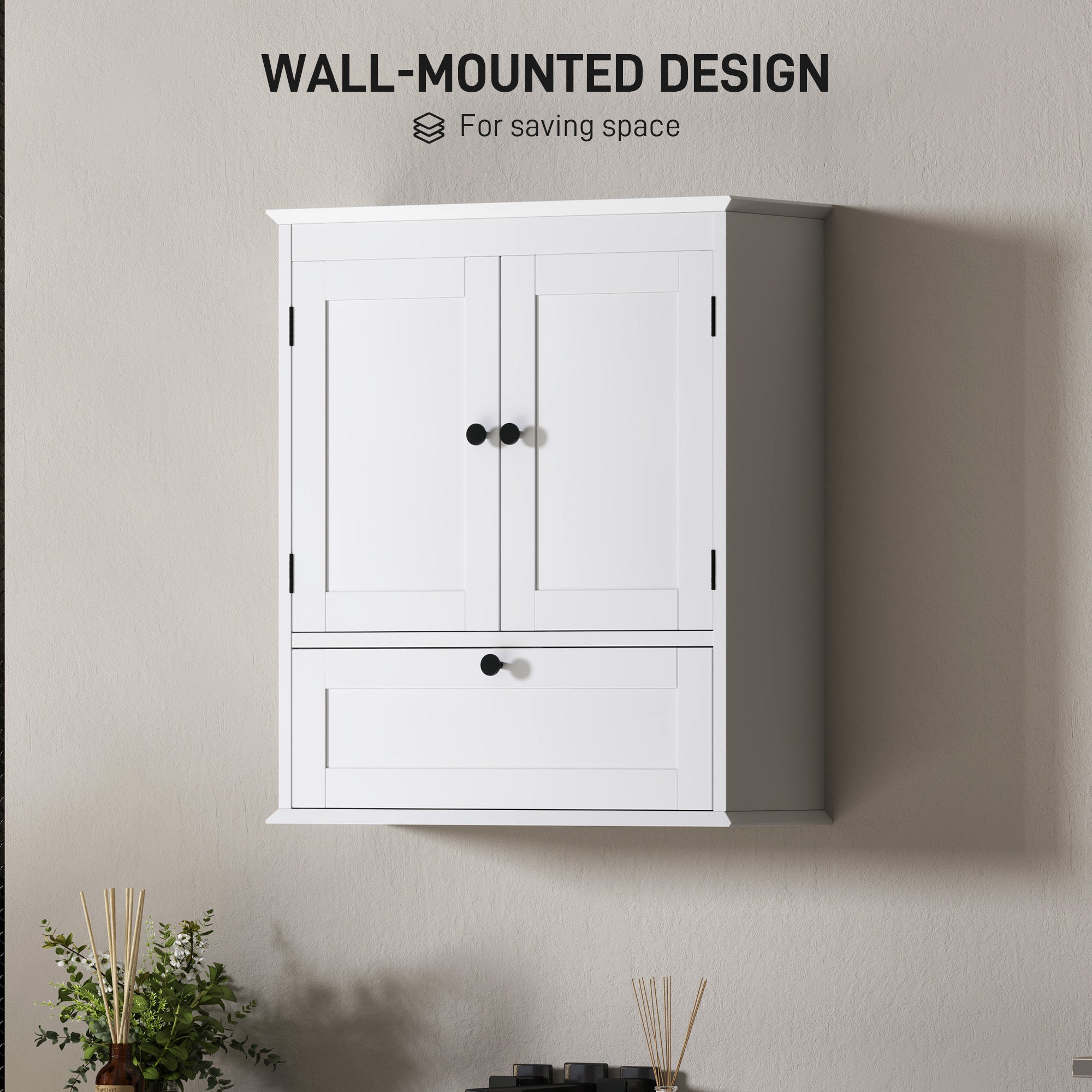 Kozy - Bathroom Wall Cabinet with Adjustable Shelf and Recessed Doors, White