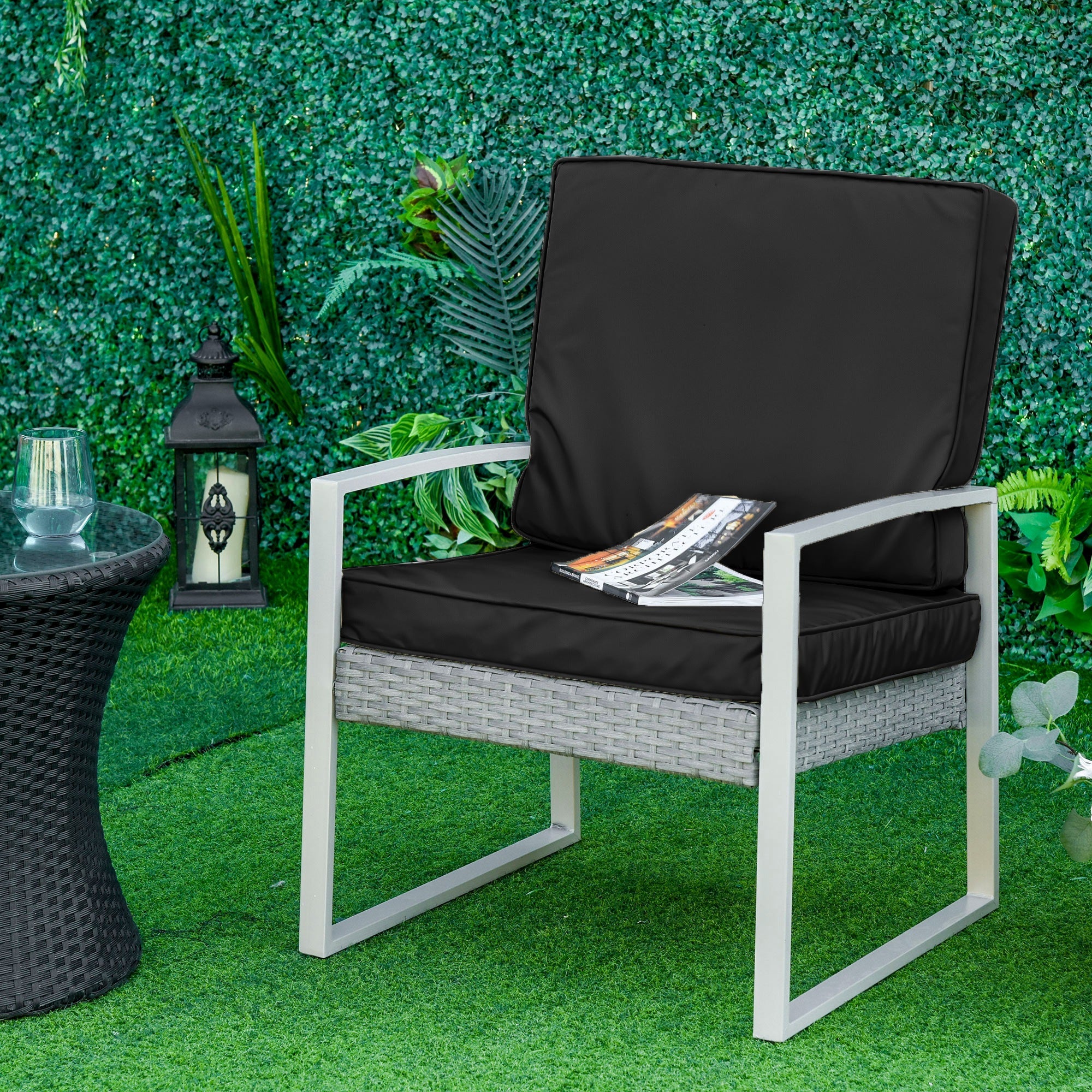 Outsunny Rattan Sofa Chair Cushion Set, 2 Piece, 1 Seat Pad and 1 Back Pillow, for Indoor and Outdoor Use, Black | Aosom UK