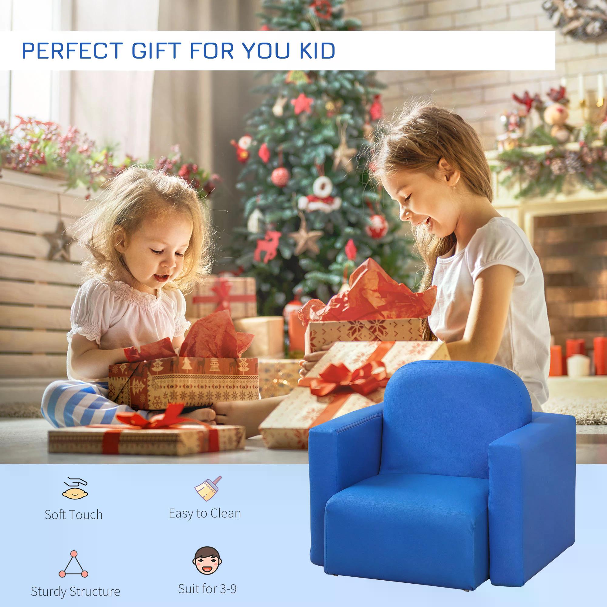 HOMCOM Kids Mini Sofa 3 in 1 Table Chair Set Children Armchair Seat Relax Game Playroom Seater Girl Boys Blue