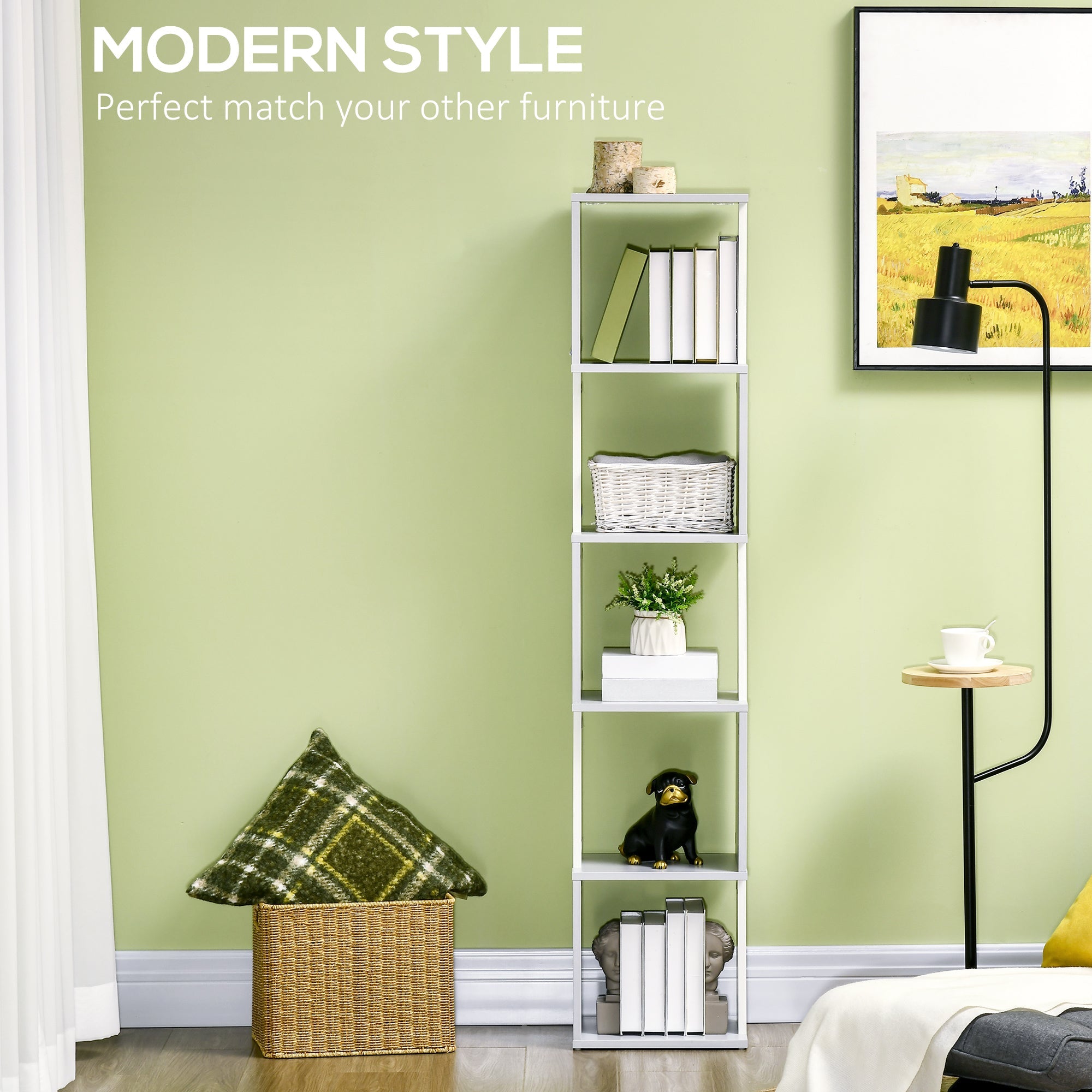 HOMCOM Modern 5-Tier Bookshelf, Freestanding Bookcase Storage Shelving for Living Room Home Office Study, Light Grey | Aosom UK