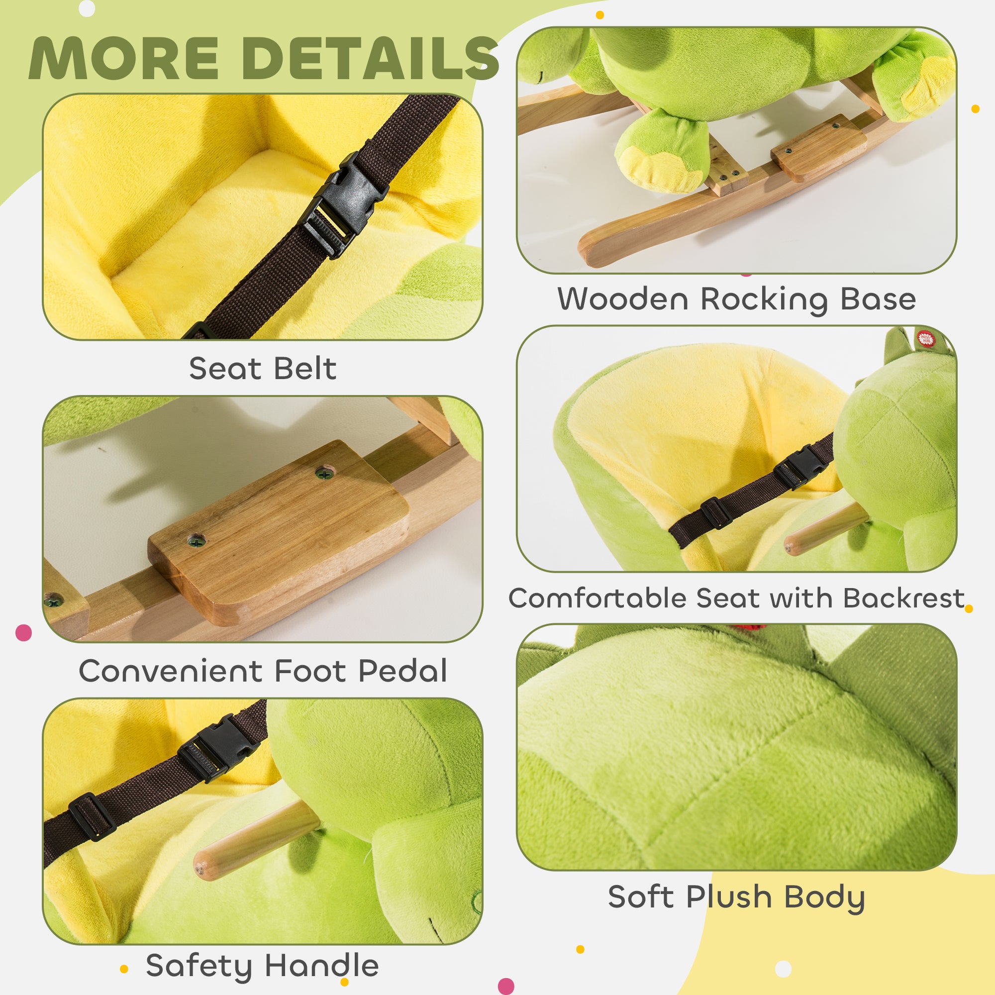 Kozy Kids Rocking Horse, Plush Ride-On Dinosaur Seat, with Seat Safety Belt, 32 Songs, Ride-On Horse