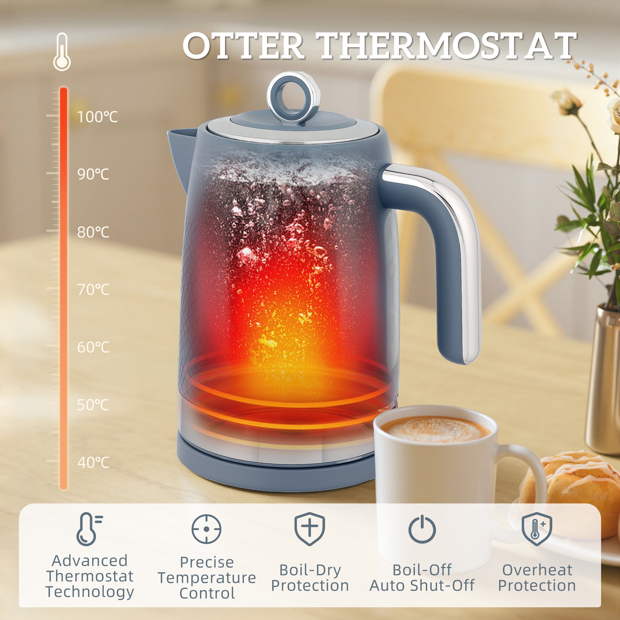 Kozy Sleek Textured Kettle and Four-Slice Toaster Set - Blue