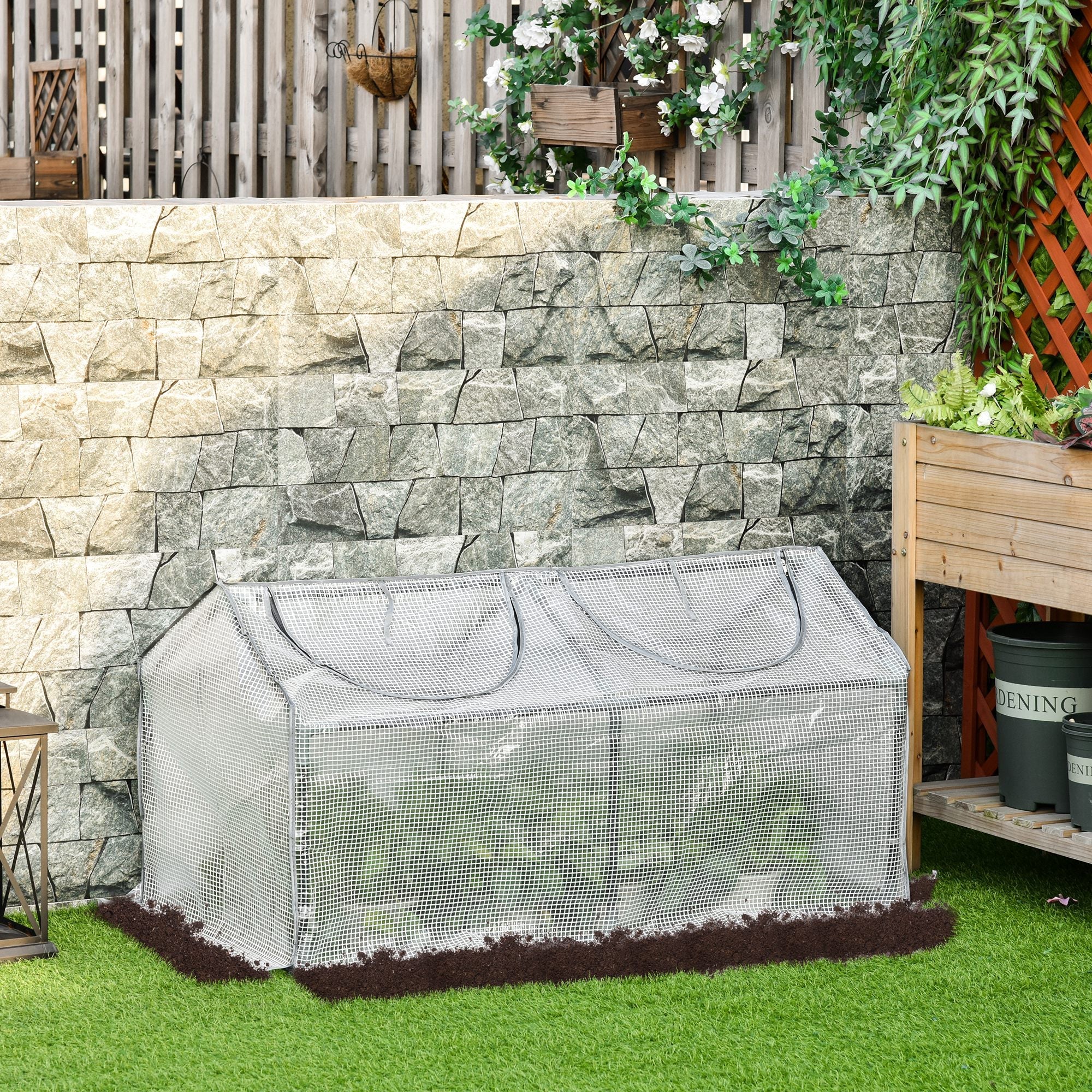 Outsunny Mini Greenhouse Portable Flower Planter Tomato Vegetable House for Garden Backyard with Zipper 120 x 60 x 60 cm, White | Aosom UK