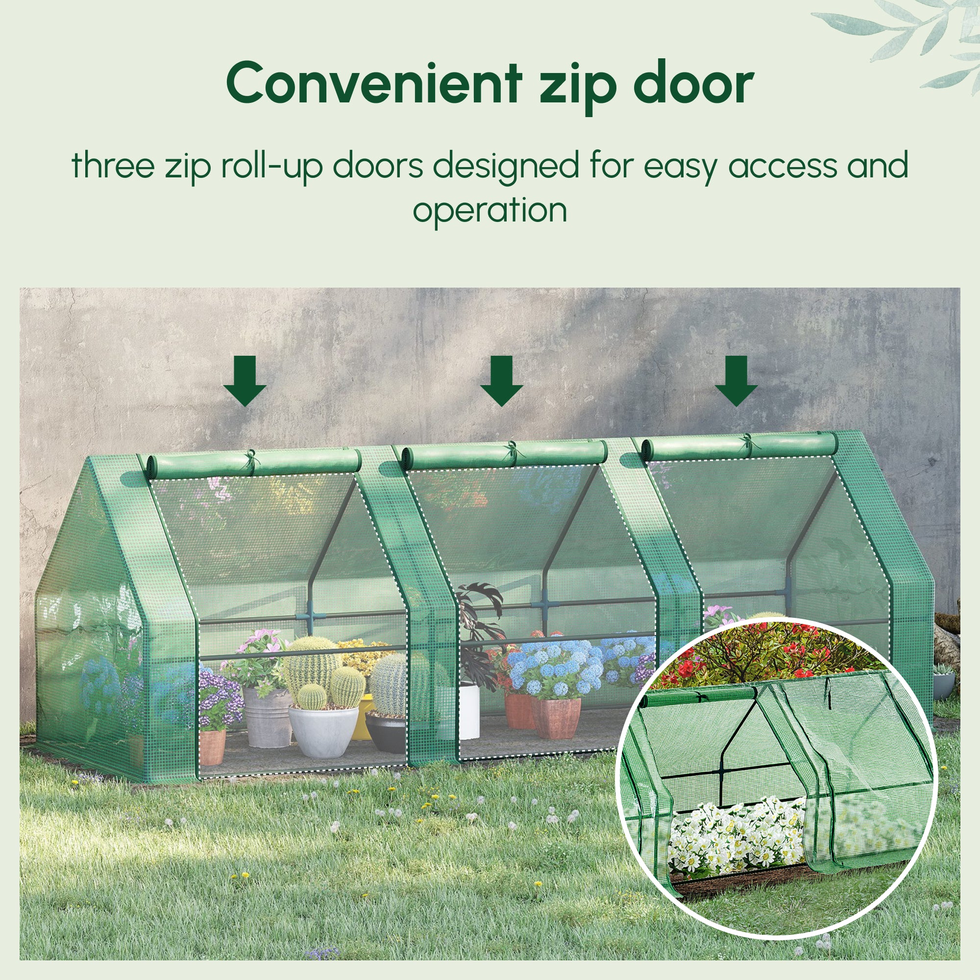 Kozy Mini Small Greenhouse with Steel Frame & PE Cover & Zipped Window Poly tunnel Steeple for Plants Vegetables, 270 x 90 x 90 cm, Green