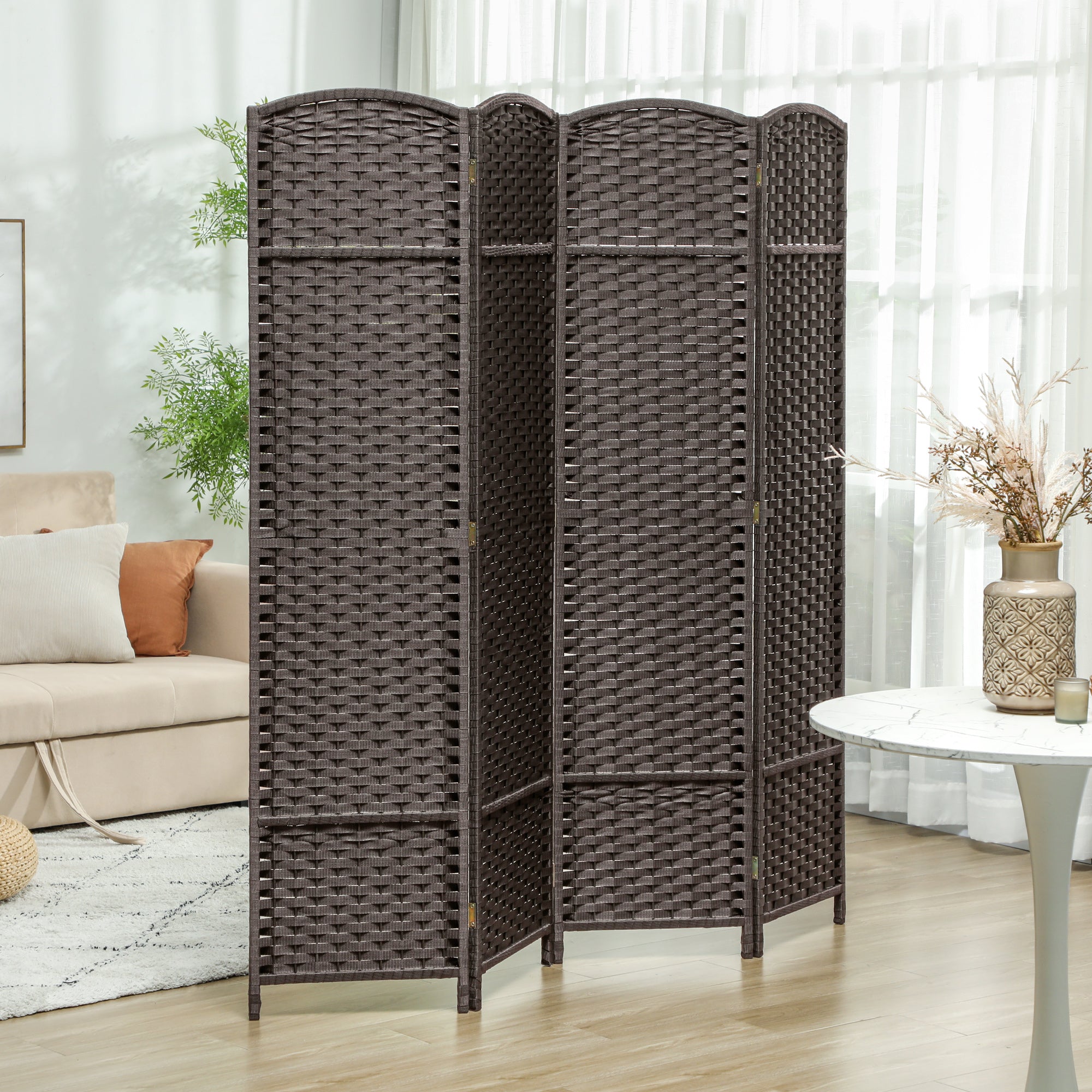 Kozy - 4 Panel Folding Room Divider, Freestanding Privacy Screen for Living Room, Bedroom and Office, 160 x 170cm, Brown