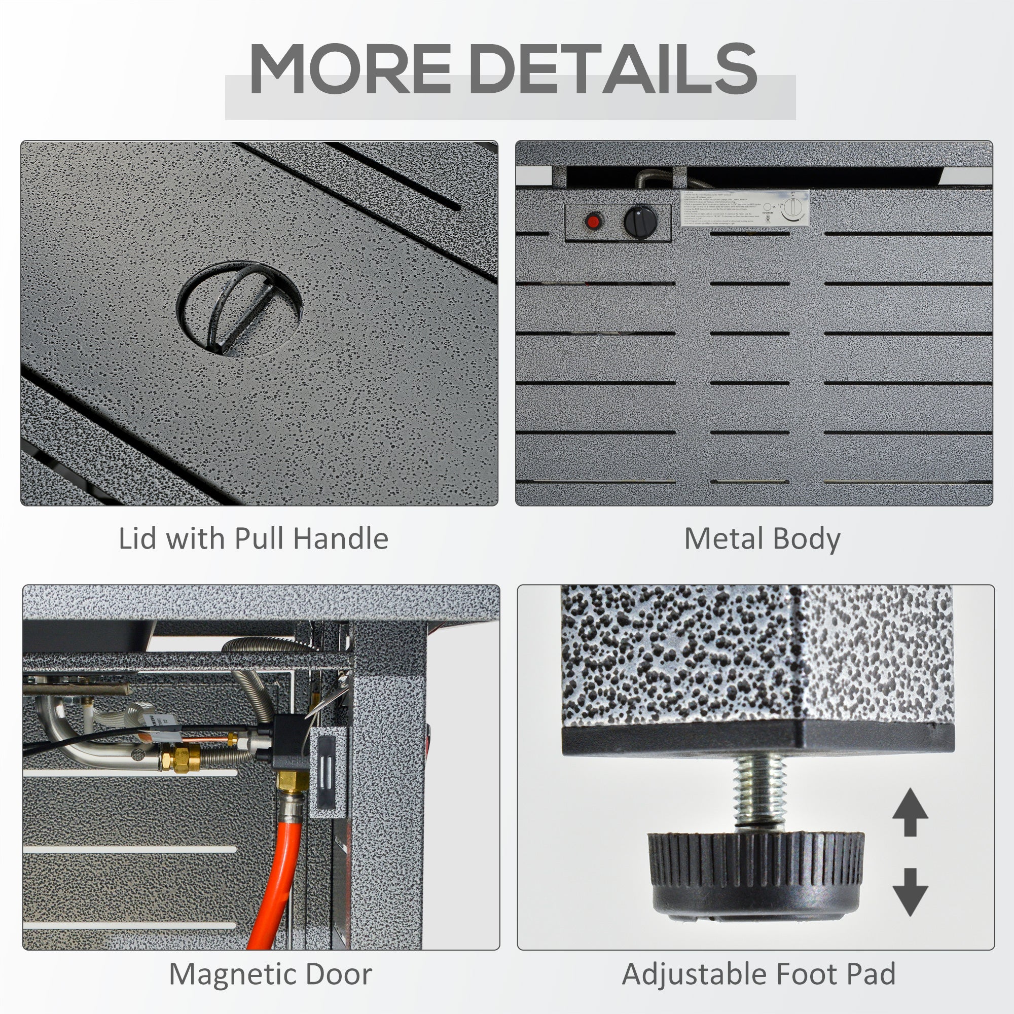 Kozy Propane Gas Fire Pit Table, 50000BTU Smokeless Firepit Outdoor Patio Heater with Protective Cover, Lava Rocks and Lid, 107cm x 51cm x 63cm, Silver Grey