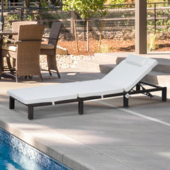 Outsunny Garden Outdoor Rattan Furniture Patio Sun Lounger Recliner Reclining Chair Bed Fire Resistant Sponge, Cream White | Aosom UK