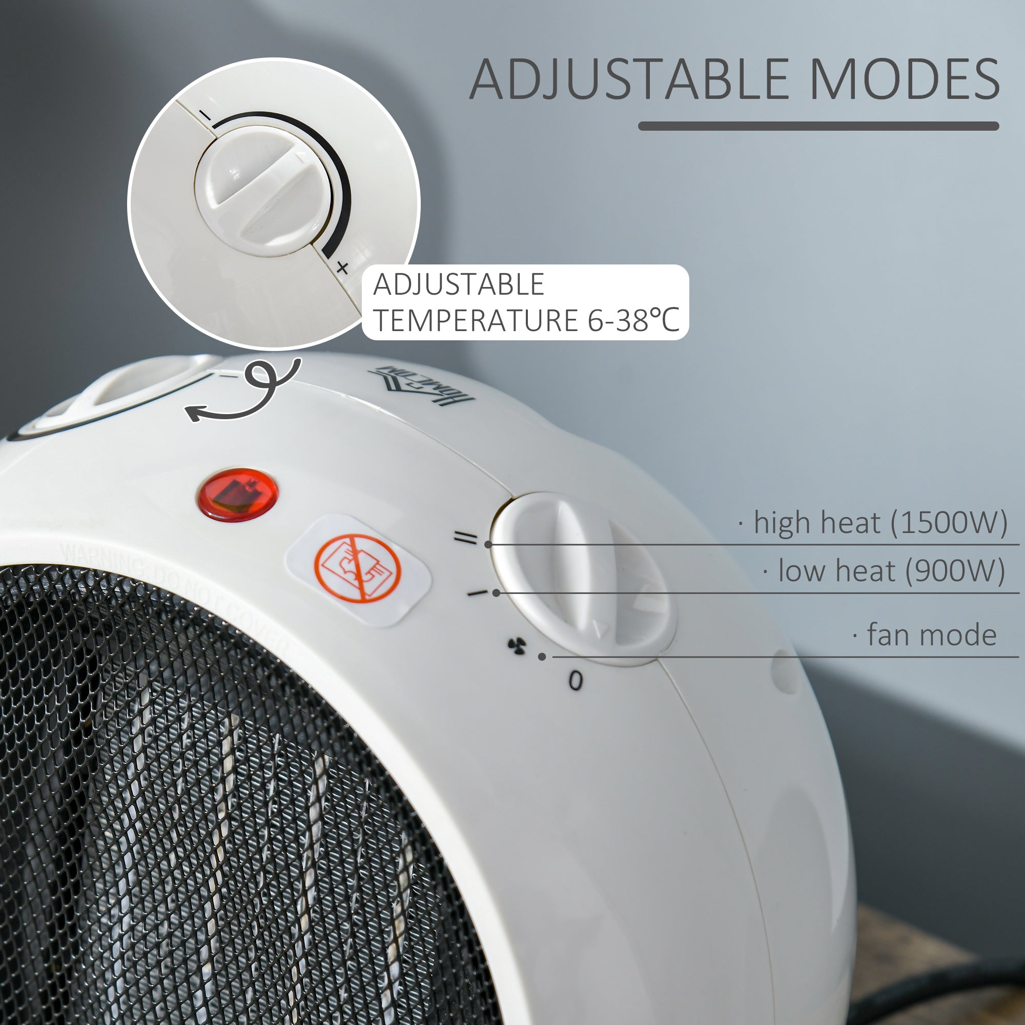 Kozy 1500W Small Space Heater, Ceramic Electric Plug in Fan Heater with 3 Heat Setting, Adjustable Temperature, Tip-Over, Overheating Protection, Low Energy, White