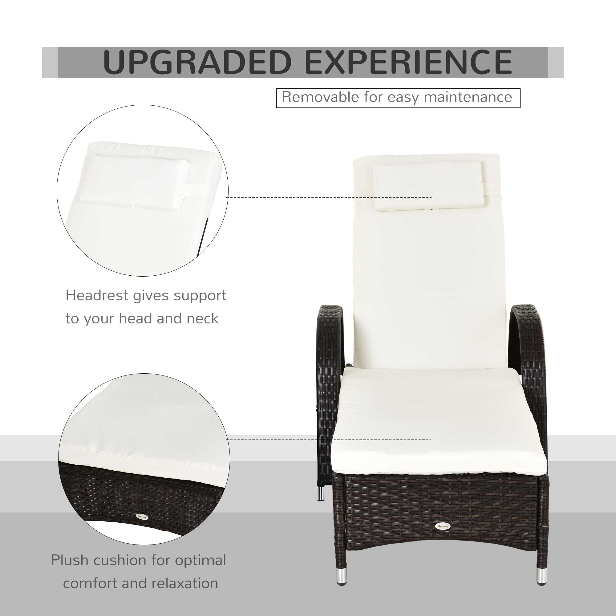 Kozy 2PC Rattan Sun Lounger Recliner Bed Reclining Chair Patio Garden Outdoor Wicker Weave Adjustable Headrest with Fire Retardant Cushion – Brown