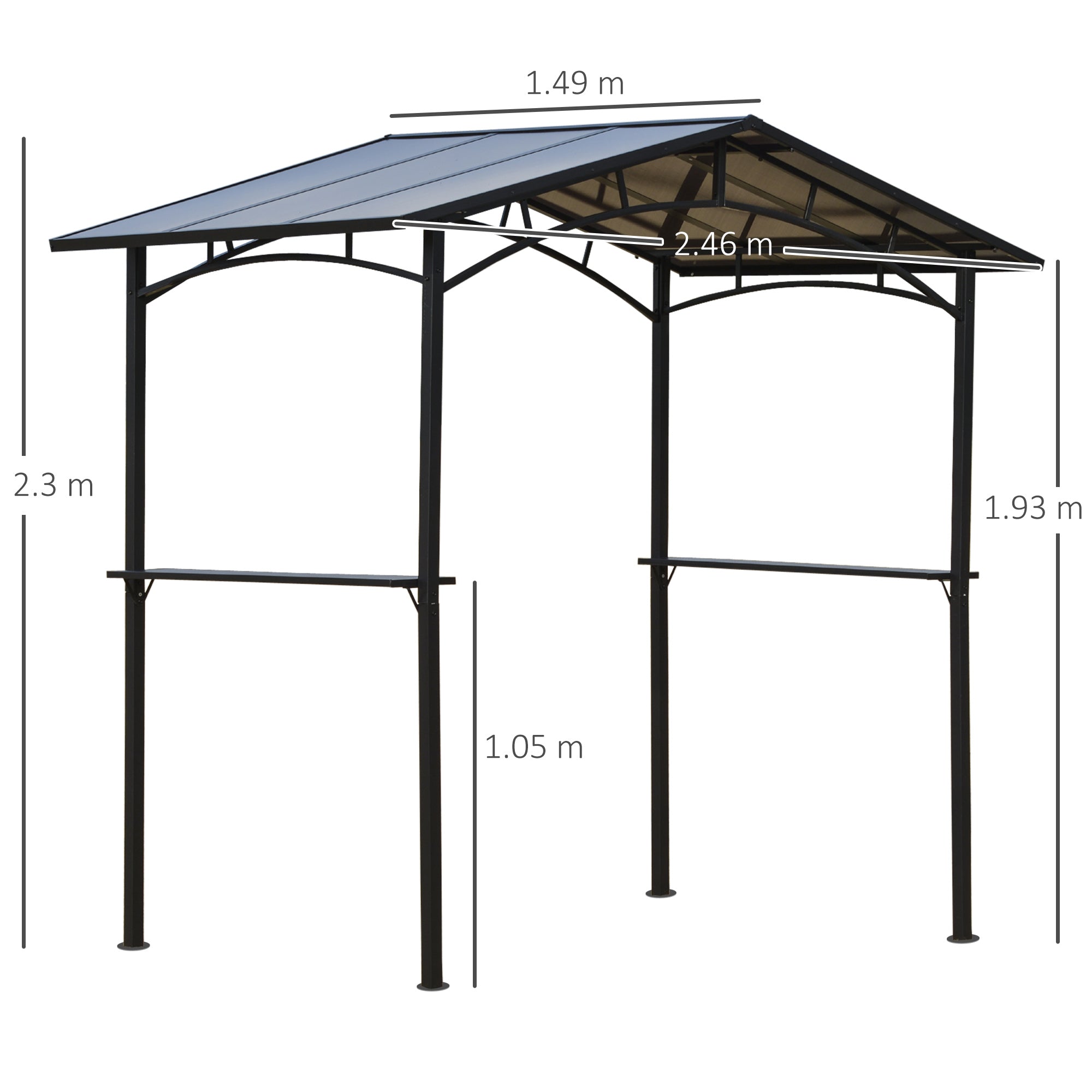 Kozy 8ft x 5ft Outdoor BBQ Protective Gazebo Tent Aluminium Steel Frame w/ 2 Shelves Hardtop Roof Canopy Ground Stakes Safe Cooking