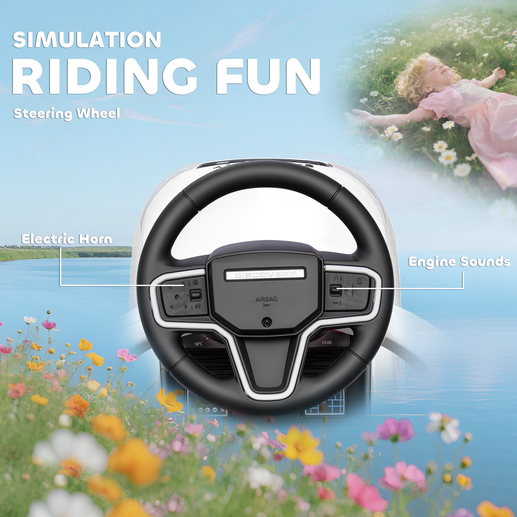 Kozy LAND ROVER DISCOVERY Licensed Baby Push Car, 2-in-1 Ride on Car with Push Handle and Safety Guardrail, White