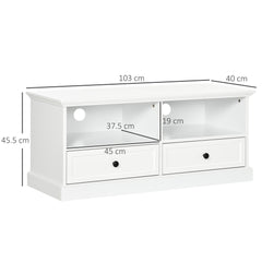 Kozy Modern TV Unit Cabinet for TVs up to 45 Inches, TV Stand with Drawers, Open Shelves, Cable Holes for Living Room, White