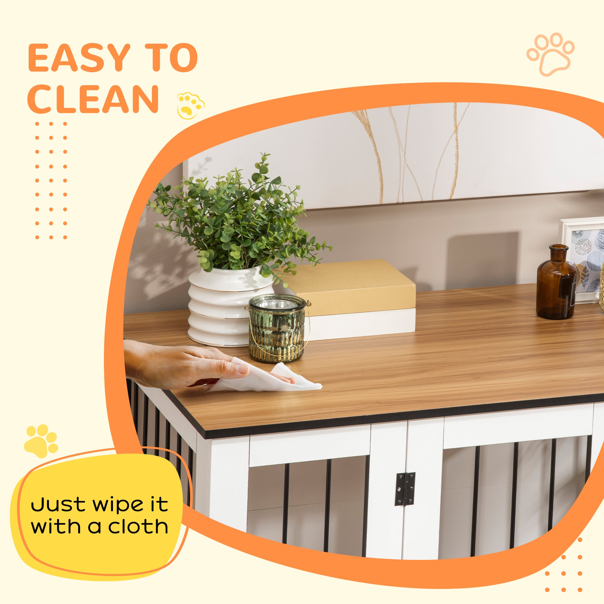 Kozy Dog Crate Furniture, Dog Cage End Table, with Wheels, for Large Dogs, 106 x 60 x 82 cm  - White