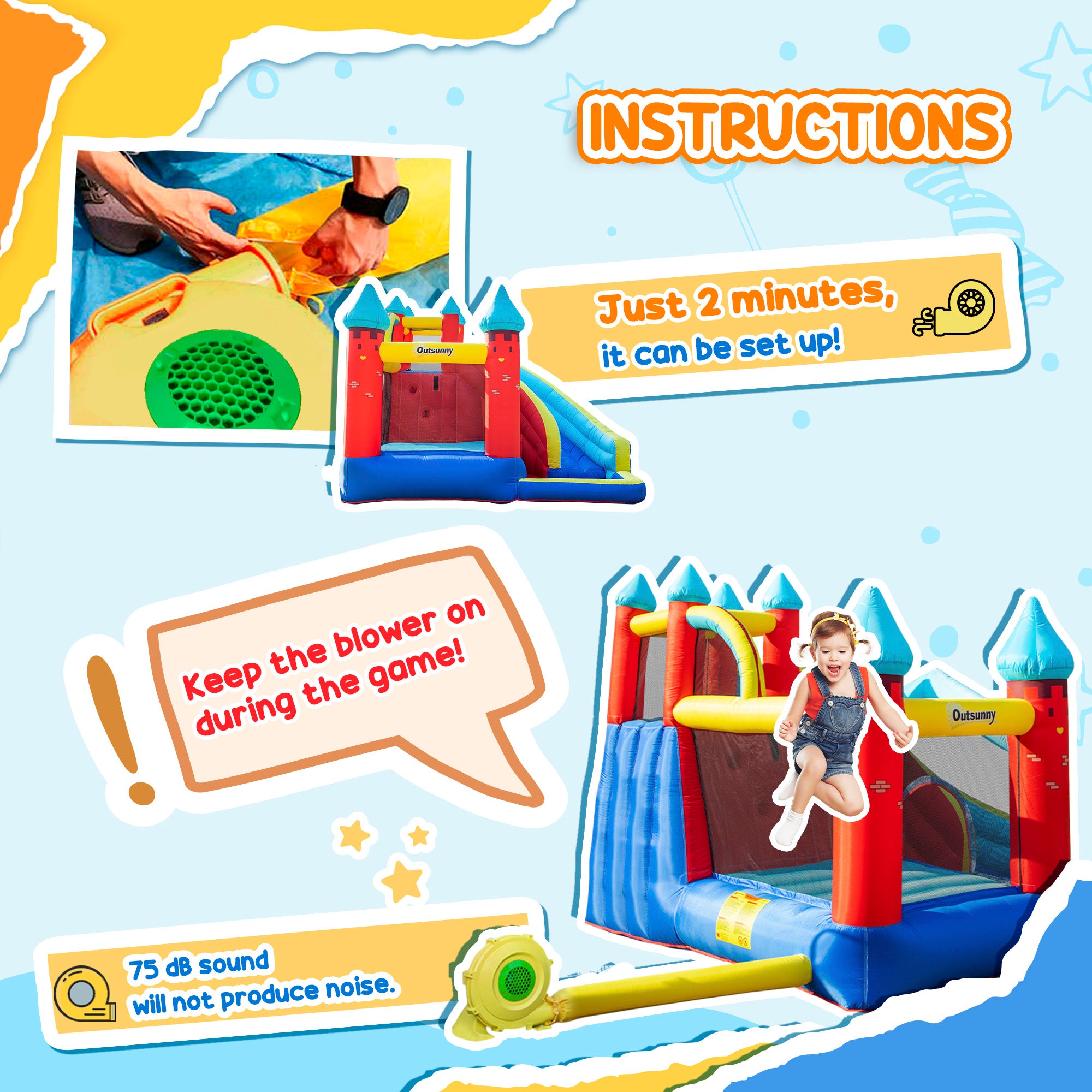 Kozy - Kids Bouncy Castle, with Slide, Pool, Trampoline, Climbing Wall, Blower