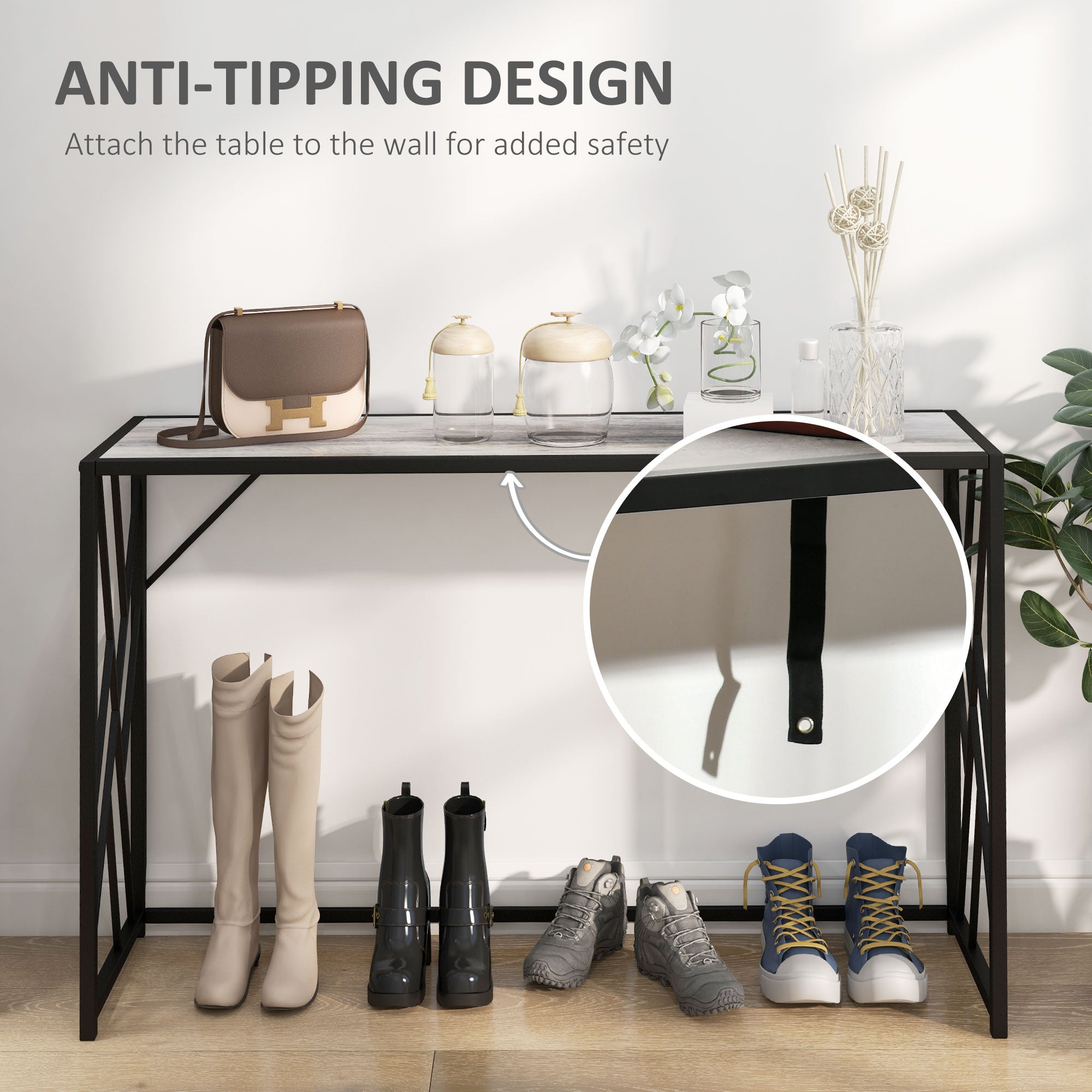 Kozy Console Table, Industrial Sofa Table with Metal Frame for Living Room, Hallway, 120 cm, Grey