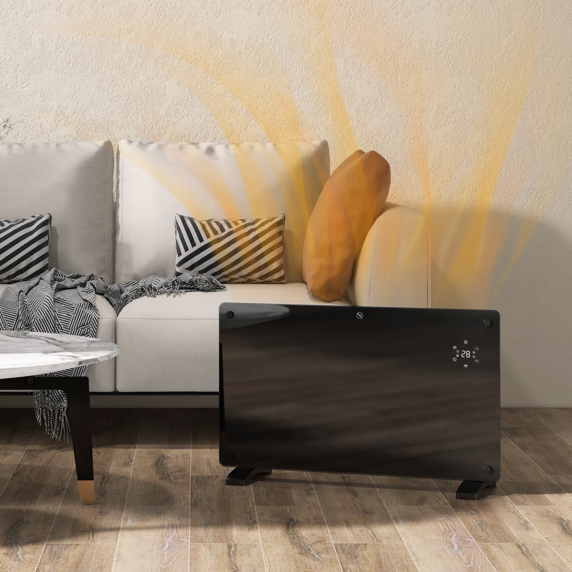 Kozy - Electric Heater Wifi Smart App, 1500W Glass Panel Heater Radiator, Freestanding or Wall Mounted Convector Space Heater with LED Display, 24Hr 7 Day Timer, Adjustable Thermostat, Remote Control
