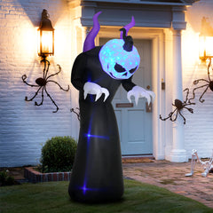 Kozy 7ft Inflatable Halloween Ghost with Horns, Blow-Up Outdoor LED Display with Flame Effect for Garden, Lawn, Party, Holiday