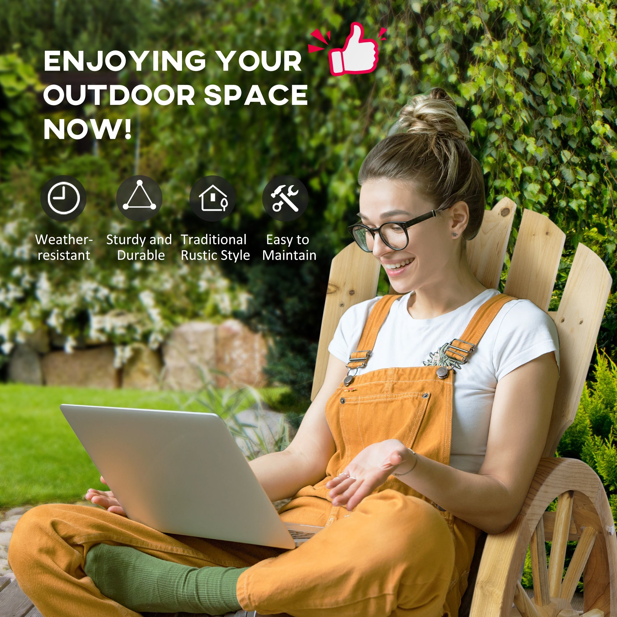 Kozy Wooden Adirondack Rocking Chair Reclining Armchair Outdoor Garden Furniture Patio Porch Rocker - Natural