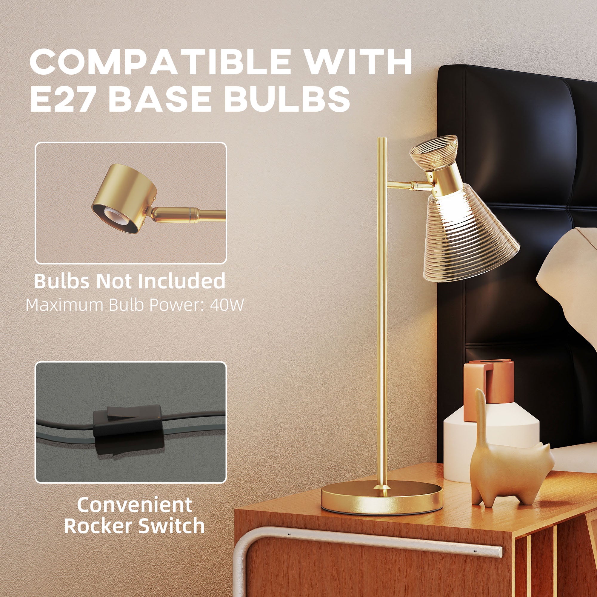 Kozy Modern Table Lamp, Bedside Lamp with Adjustable Flower-Shaped Head and E27 Socket for Living Room Bedroom Study, Bulb Not Included, Gold Tone