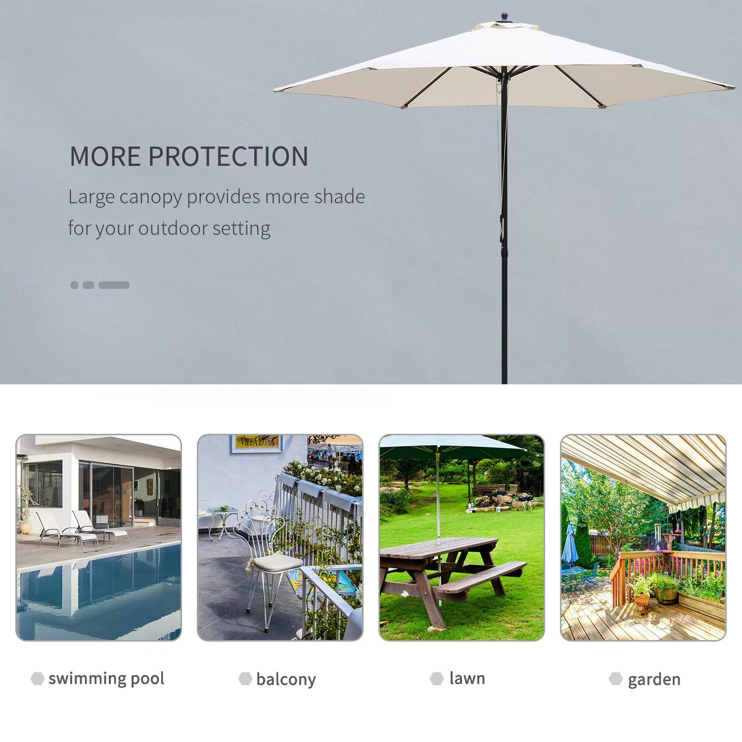 Outsunny 2.8m Garden Parasol Umbrella, Round Outdoor Market Table Umbrella, Parasol Patio Umbrella, 6 Ribs Manual Push, Sun Shade Canopy, Off