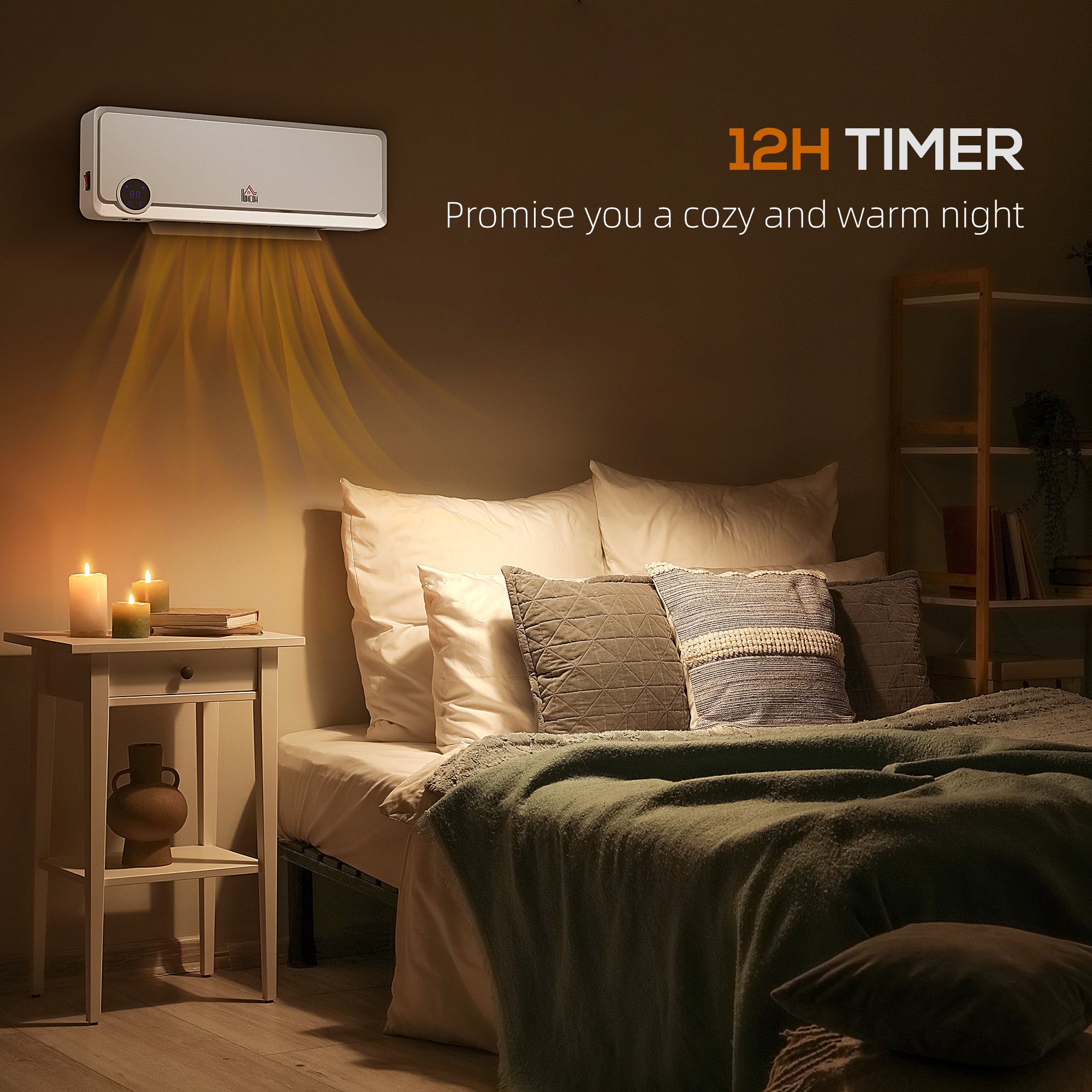Kozy - Wall Downflow Heater 2 Heat and Fan 1000W/2000W, Electric Space Heater with Timer Remote Oscillating, for Bedroom Home Office, White