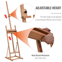 Kozy Wooden Easel Stand H-Frame Artist Easel with 171-230cm Adjustable Height and 0-80° Working Angles Beech Wood Art Easel for Displaying Painting Wedding Sign Nature Wood Finish