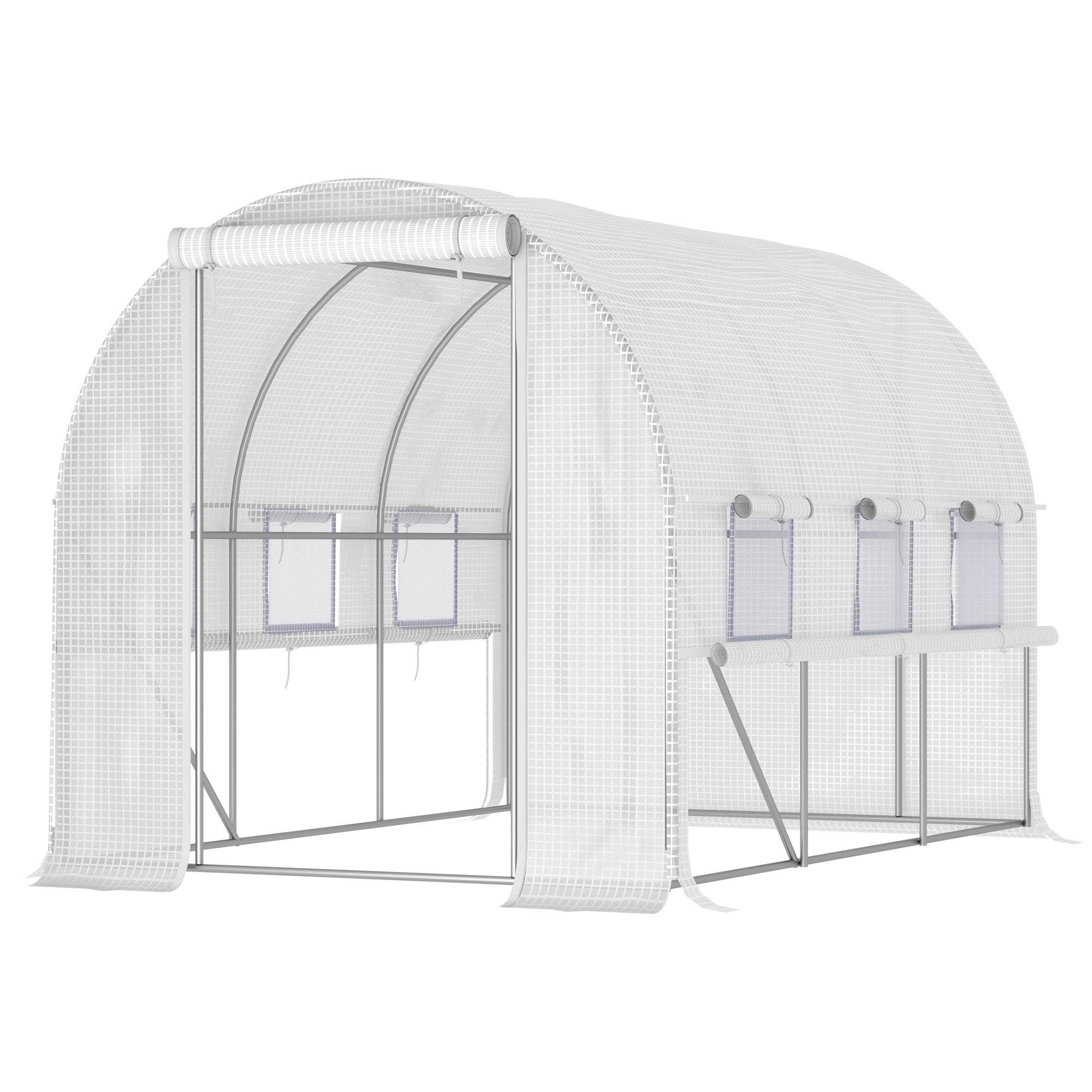 Kozy Walk-in Polytunnel Greenhouse Green House with Roll-up Sidewalls, UV-resistant PE Cover, 3 x 2 x 2m, White