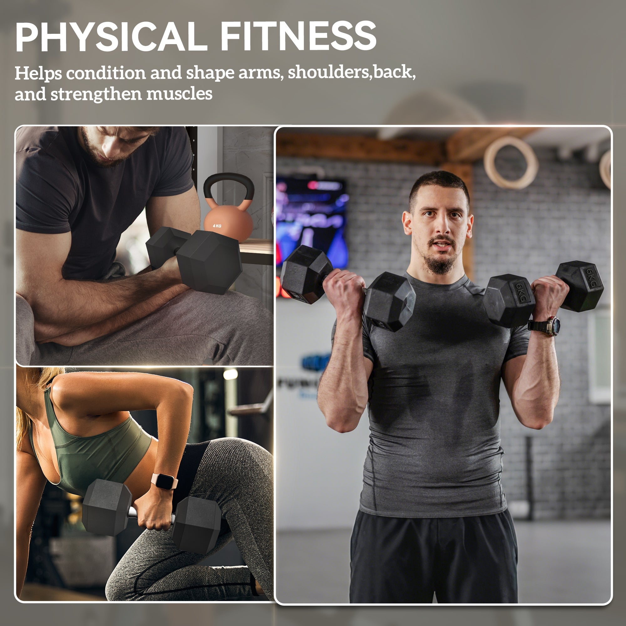 Kozy 2x6kg Hex Dumbbells Set Rubber Dumbbells Weight Lifting Equipment Fitness Home Gym