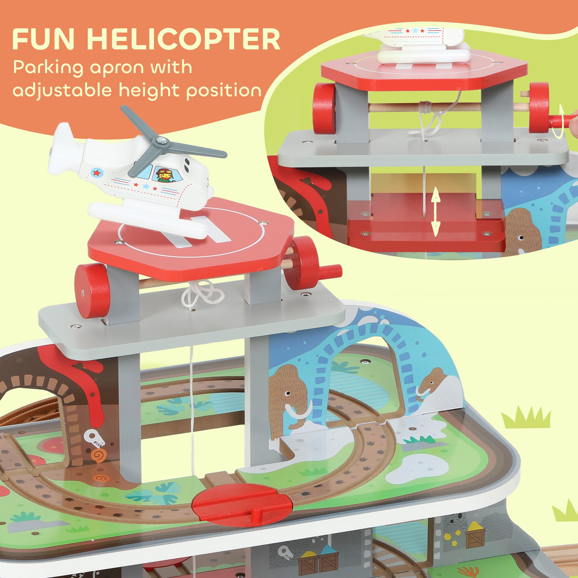 Kozy 79 Piece Wooden Train Set, Kids Train Track Mine Themed with Crane, Helicopter