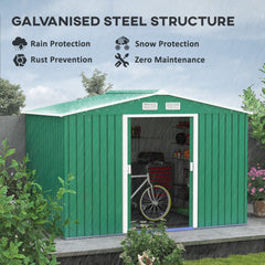Outsunny Lockable Garden Shed Large Patio Tool Metal Storage Building Foundation Sheds Box Outdoor Furniture (9 x 6 FT, Green) | Aosom UK