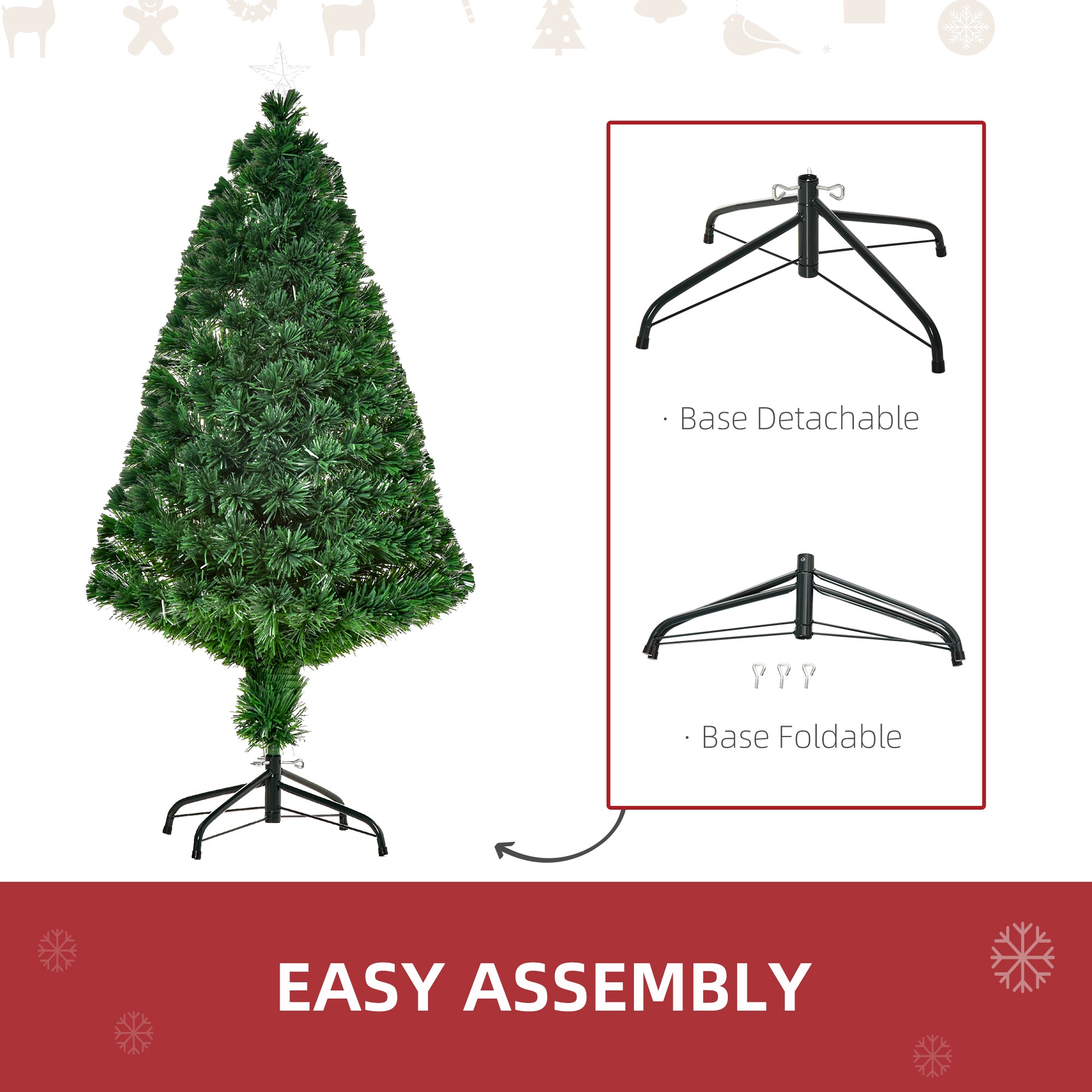 HOMCOM Prelit Christmas Tree Artificial Tree, Metal Base, Pre