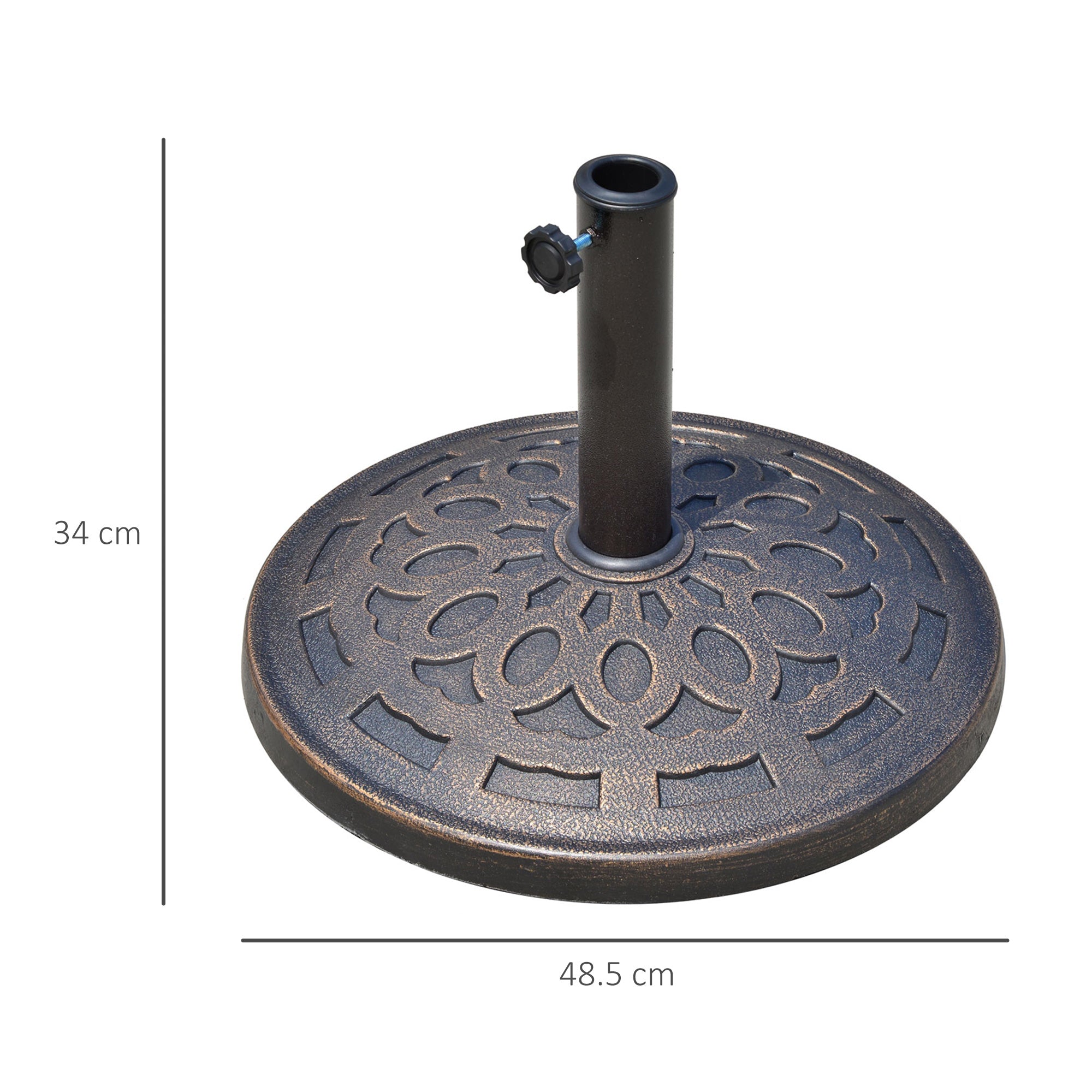 Outsunny 14kg Round Garden Parasol Base Holder Decorative Resin Market Umbrella Stand with Adjustable Coupler, Bronze