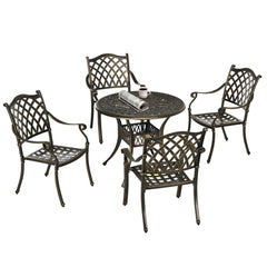 Kozy 5-Piece Outdoor Furniture Dining Set, Cast Aluminum Conversation Set Includes 4 Chairs and 90cm Round Table with 50mm Umbrella Hole for Patio Garden Deck, Flower Design