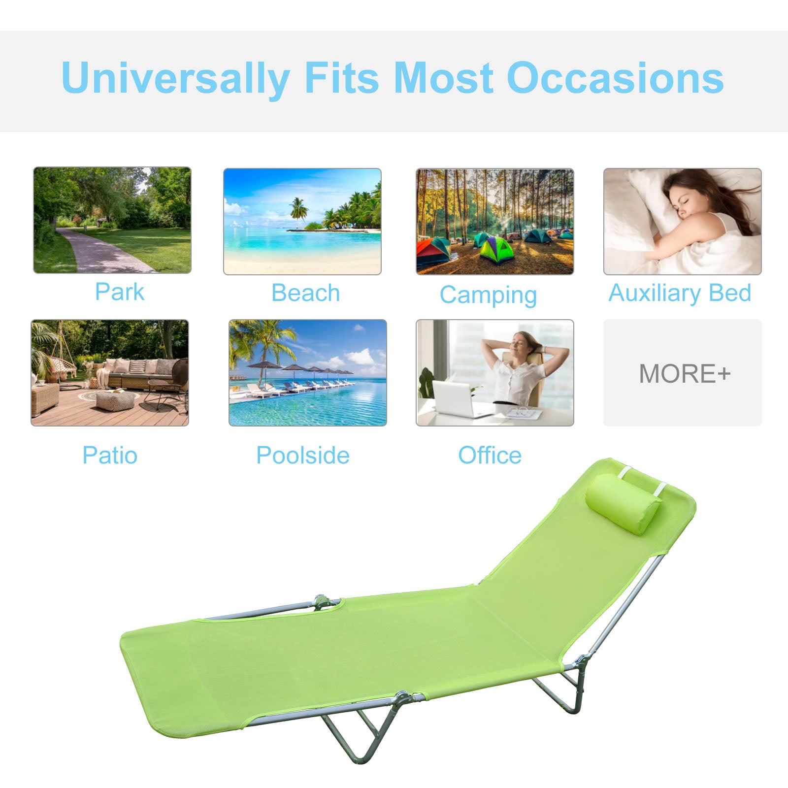 Outsunny Adjustable Garden Sun Bed Chair, Lounger Recliner, Relaxer Furniture with Adjustable Back, Green