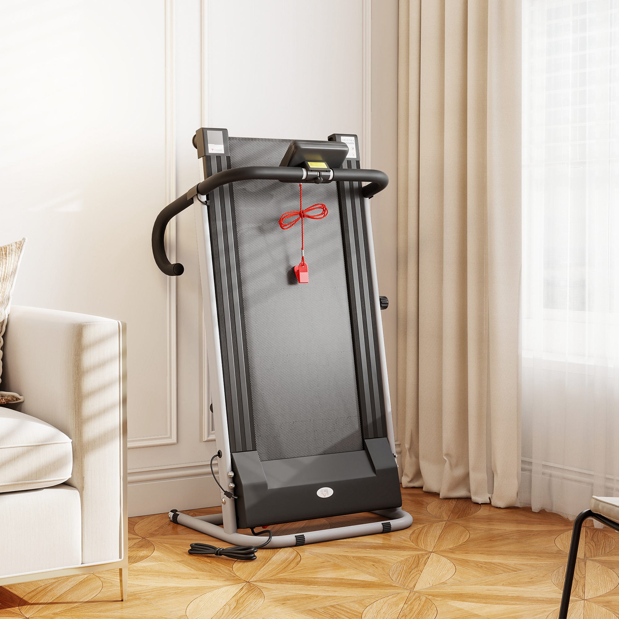 Kozy Folding Treadmill with Incline, Walking Pad Treadmill for Home, 1-10km/h Under Desk Running Machine with LCD Display and Wheels, No Assembly, Grey