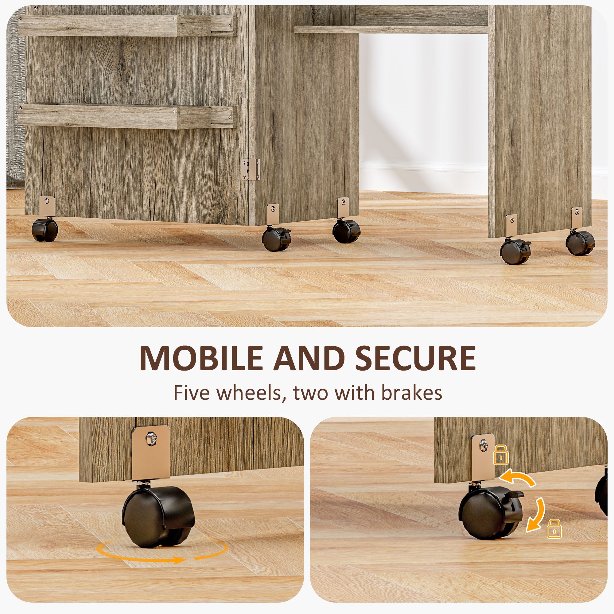 Kozy Folding Sewing Table, Drop Leaf Craft Table with Storage Bins, Open Shelf and Wheels, Rolling Sewing Machine Cabinet Computer Desk for Small Space, Grey