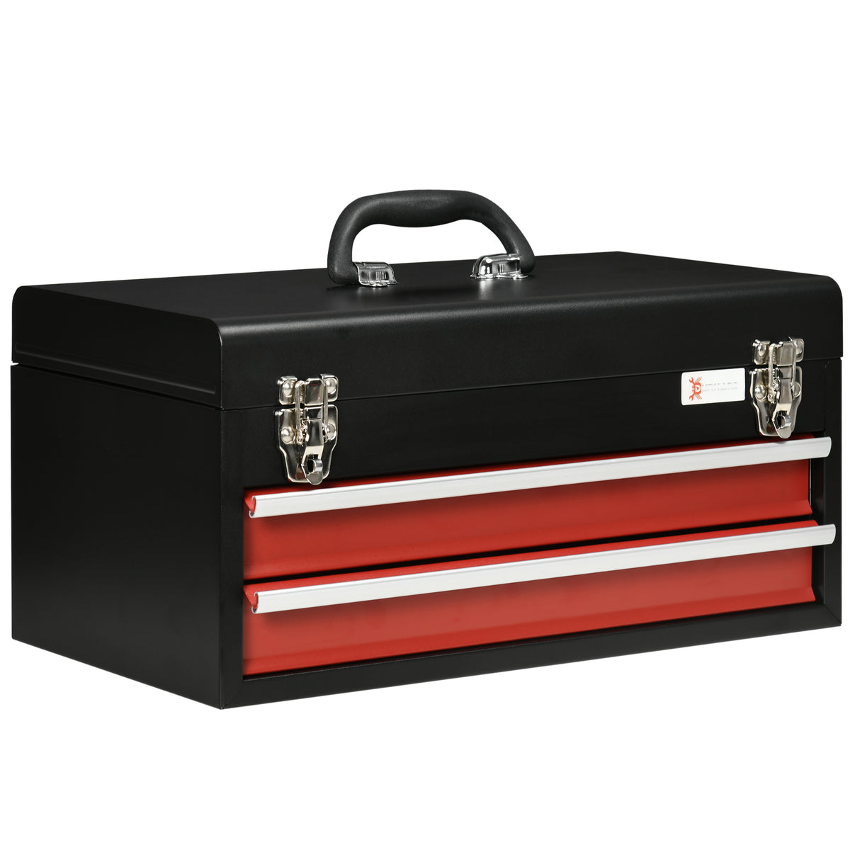 Kozy 2 Drawer Tool Chest, Lockable Metal Tool Box with Ball Bearing Runners, Portable Toolbox, 460mm x 240mm x 220mm, Black