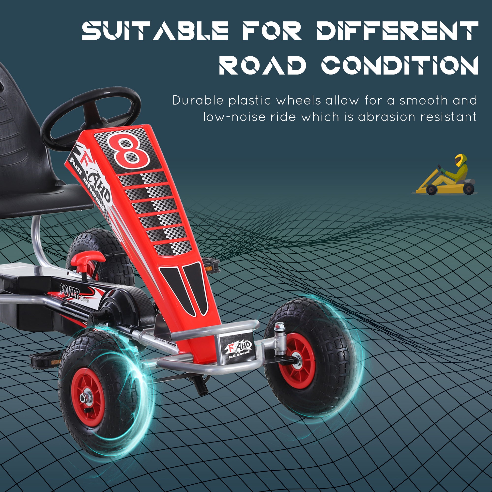 HOMCOM Pedal Go Kart Ride on Car Racing Style w/ Adjustable Seat Handbrake & Clutch in Red