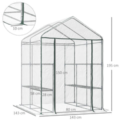 Kozy Walk in Greenhouse with 3-Tier 8 Shelves, Green House with Hemmed Cover, Roll-up Zipped Door, Steel Frame, 143 x 143 x 195cm