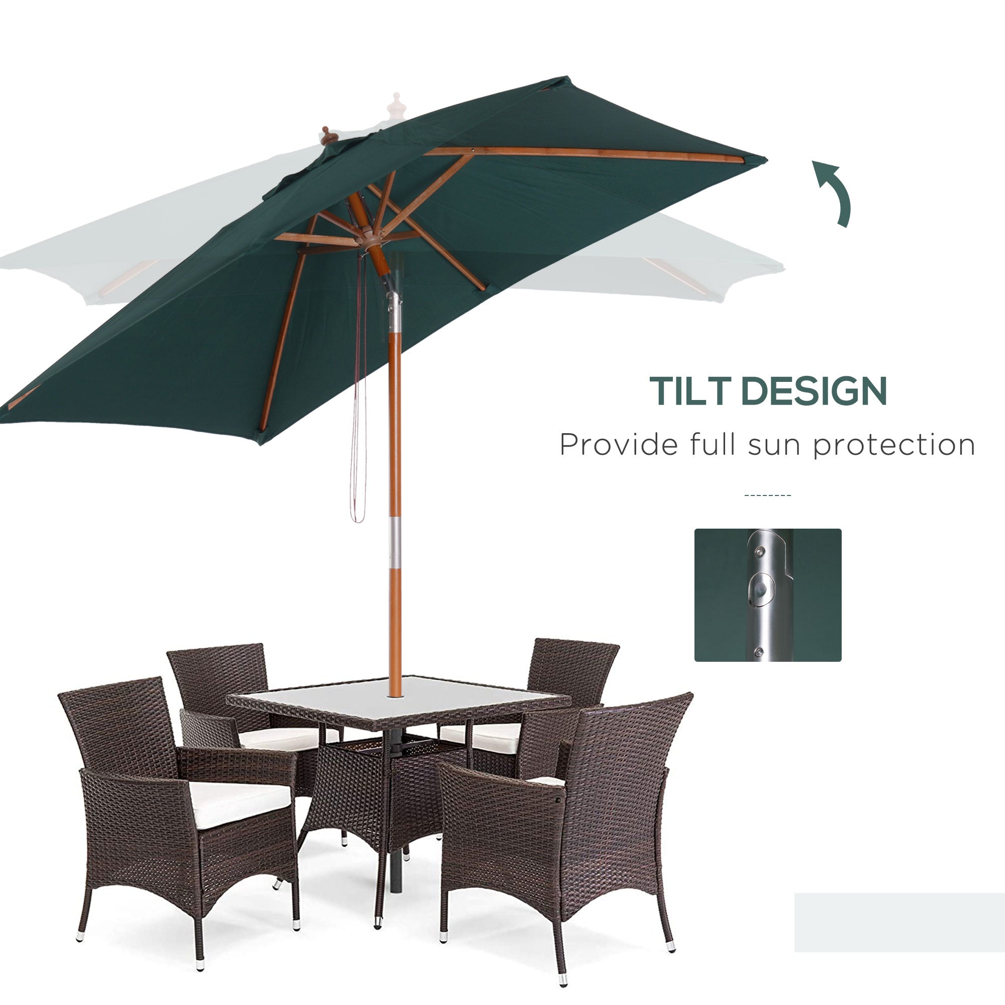 Outsunny Garden Umbrella Patio Umbrella Market Parasol, Outdoor Sunshade 6 Ribs w/ Wood and Bamboo Frame, Brown Green