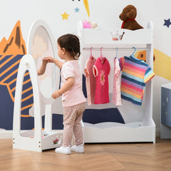 Kozy Kids Clothes Rail and Mirror Set 360° Rotation Free Standing Full Length Mirror and Hanging Rack with Storage Shelves Child's Dressing Mirror Garment Wardrobe White