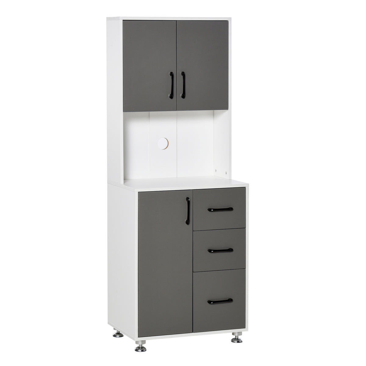 Kozy Modern Kitchen Cupboard with Storage Cabinets, 3 Drawers and Open Countertop for Living Room, Grey
