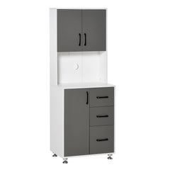 Kozy Modern Kitchen Cupboard with Storage Cabinets, 3 Drawers and Open Countertop for Living Room, Grey
