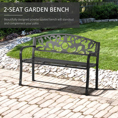 Outsunny Metal 2 Seater Patio Bench, Outdoor Garden Park Yard Furniture, Porch Chair, Black, 128L x 91H x 50W cm