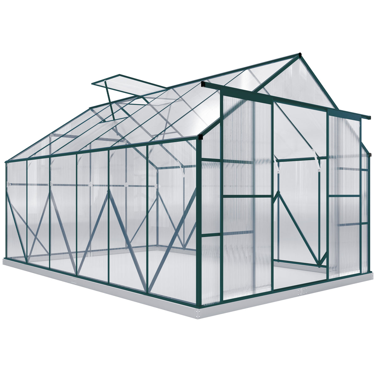 Kozy 8 x 12ft Aluminium Greenhouse Polycarbonate Walk-in Garden Greenhouse Kit with Adjustable Roof Vent, Double Sliding Door, Rain Gutter and Foundation, Clear