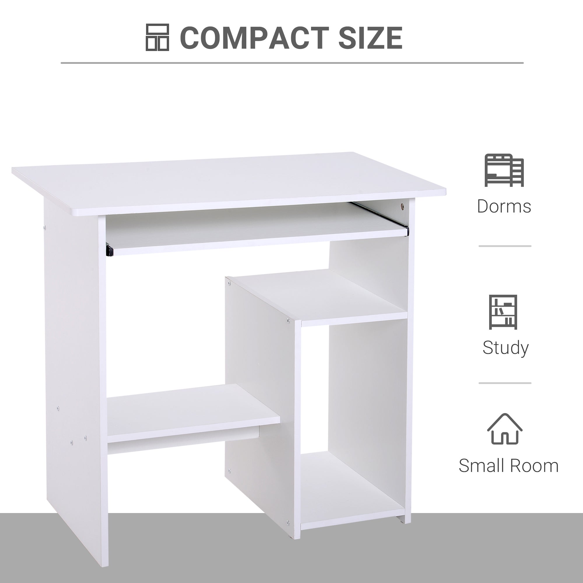 HOMCOM Office Desk Wooden Desk Keyboard Tray Storage Shelf Modern Corner Table Home Office White