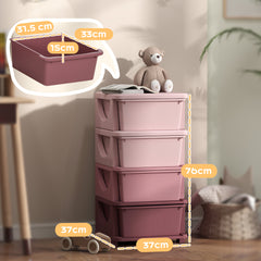 Kozy - Four-Tier Kids Storage Boxes, with Four Drawers, Pink