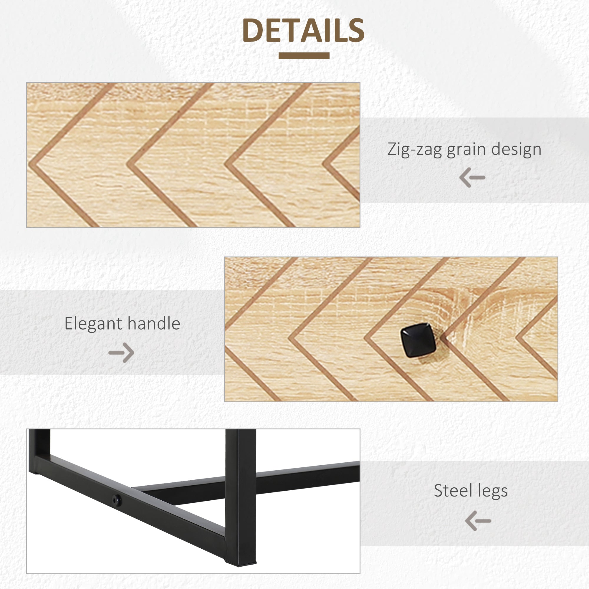 Kozy Bedroom Chest of Drawers, 6 Drawer Dresser, Sideboard Cabinet with Zigzag Design and Metal Base, Storage Drawer Unit, 120x71cm, Natural